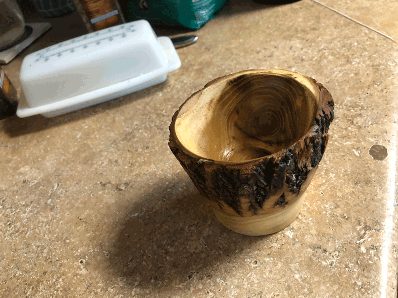 Cup with the bark still attached.  Made from Honey Locust