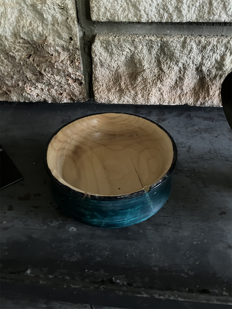Bowl dyed with Aqua Green dye.  Made from Maple.  Inside is natural outside is dyed for a two tone effect.